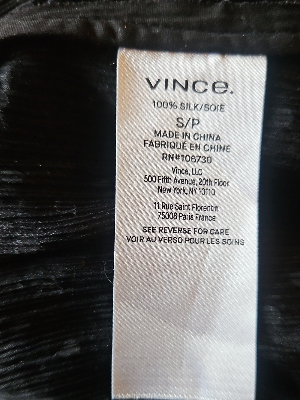 VINCE  Black Dot Jacquard Ruched Long Sleeve Silk Chiffon Blouse - Picture 5 of 5